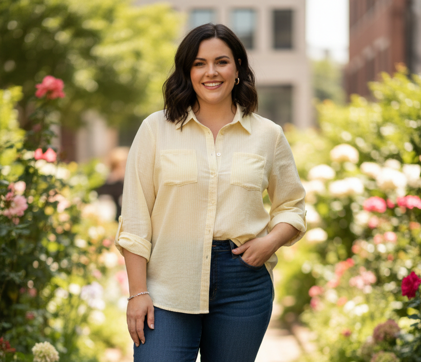 Camisa de Rayas Amarilla para Mujer