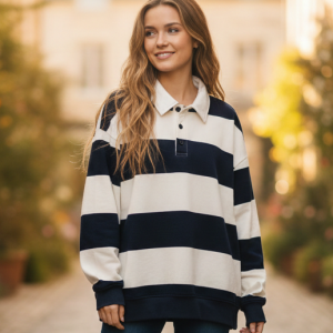 Sudadera Tipo Polo a Rayas – Estilo Náutico y Confort