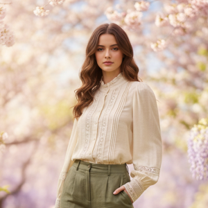 Blusa Romántica Mujer Crema