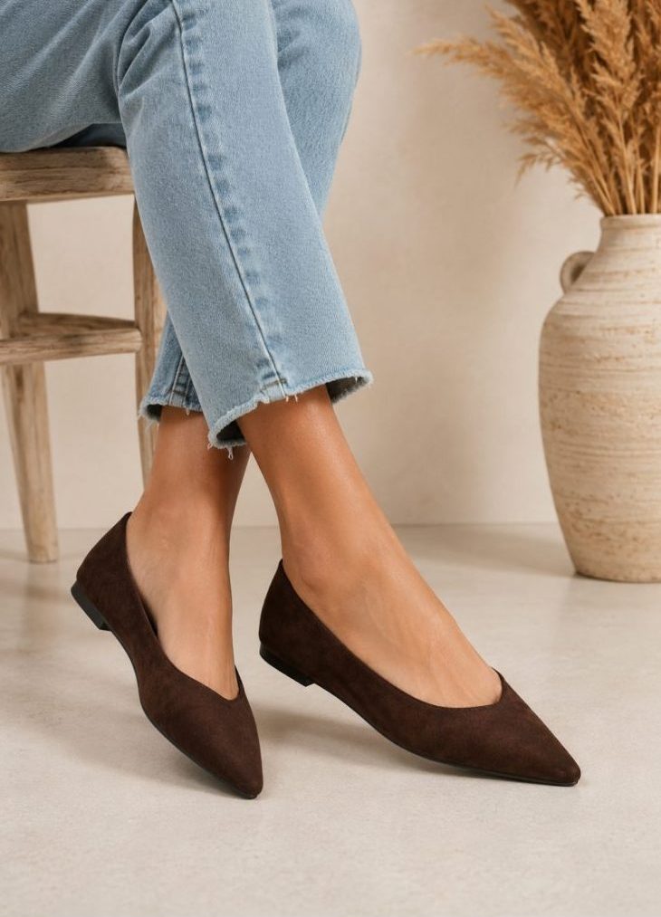 Zapato Plano Estilo Bailarina en Antelina Marrón - Elegancia y Confort