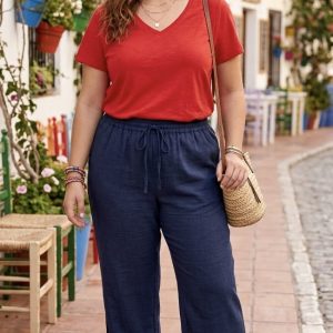 Pantalón efecto Lino  Azul Marino