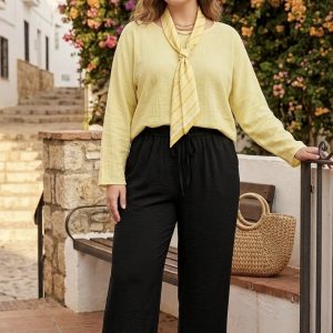 Pantalón efecto lino negro