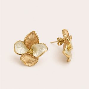 Pendiente Flor dorado acero