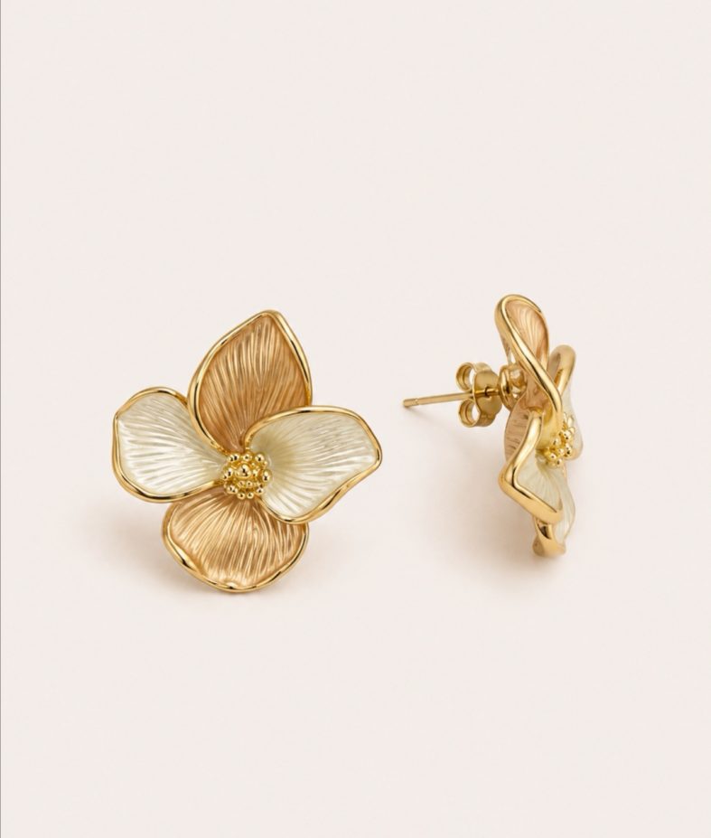 Pendiente Flor dorado acero