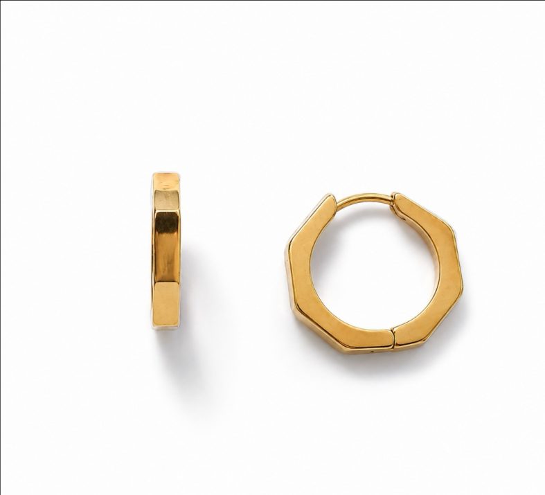 Pendiente acero dorado aro geometrico