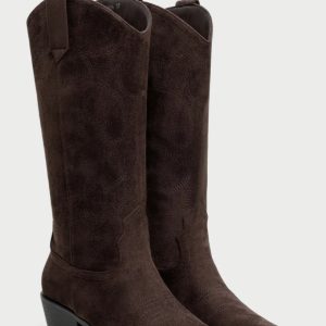 Botas Camperas Mujer Ante Marrón Oscuro - Estilo Cowboy
