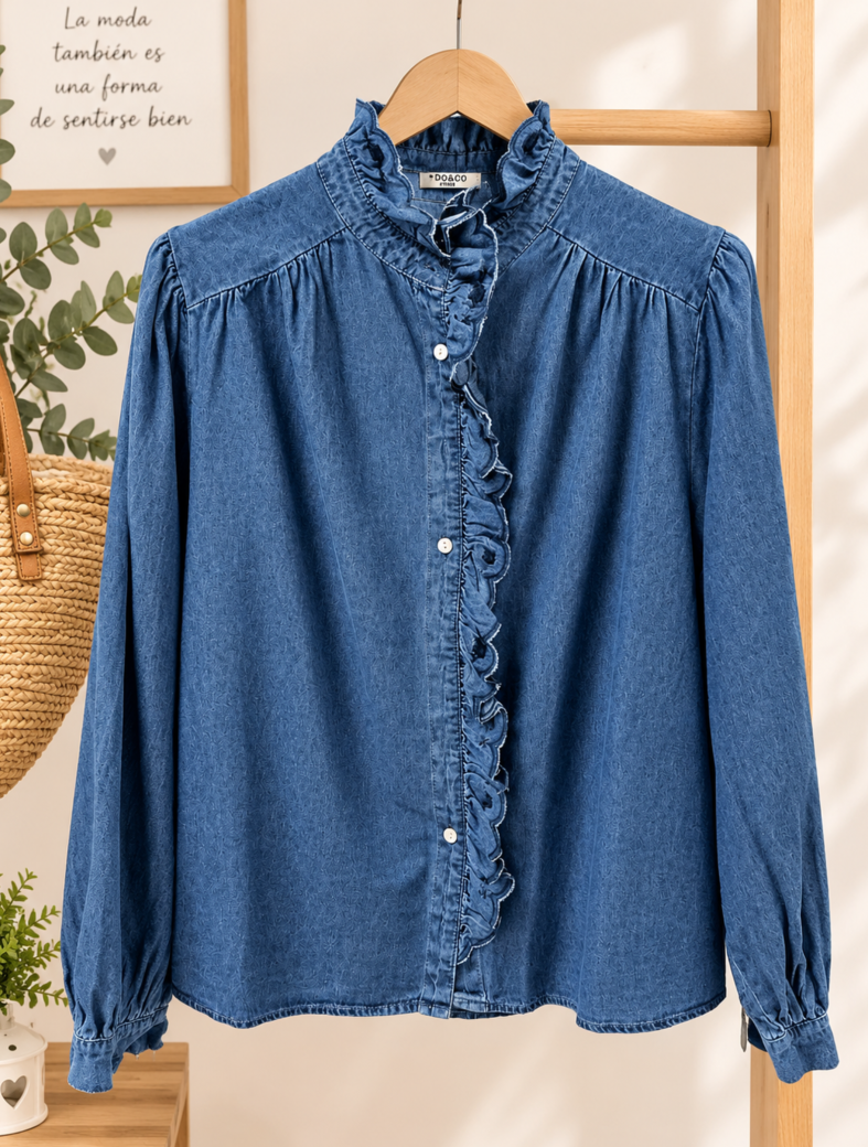 Blusa Vaquera con Volantes y Cuello Victoriano para Mujer - Imagen 2