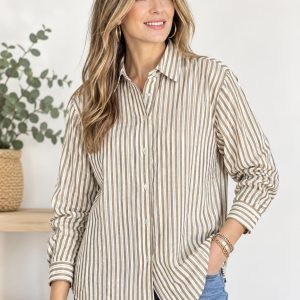 Camisa de Rayas Otoñales en Algodón Texturizado