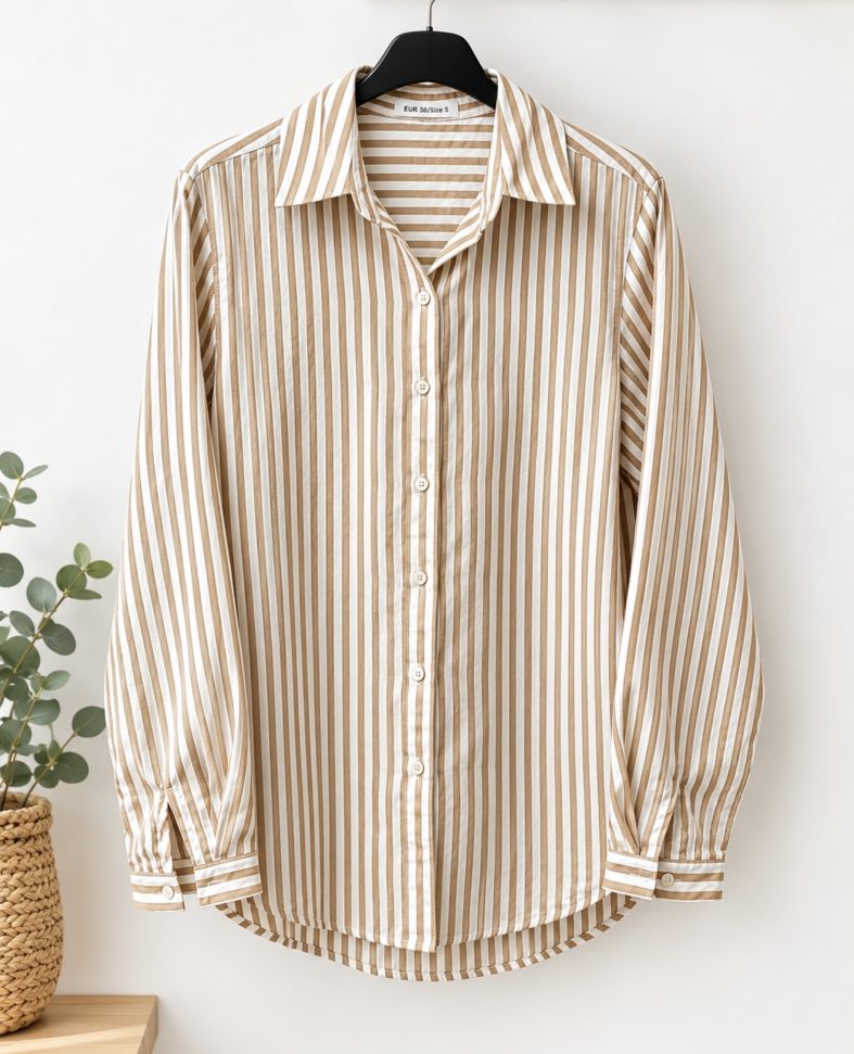 Camisa de Rayas Otoñales en Algodón Texturizado - Imagen 2