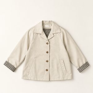 Chaqueta Corta Beige de Mujer con Detalles en Cuadros Vichy