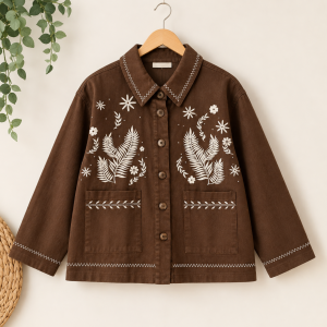 Chaqueta Marrón Bordada Estilo Boho