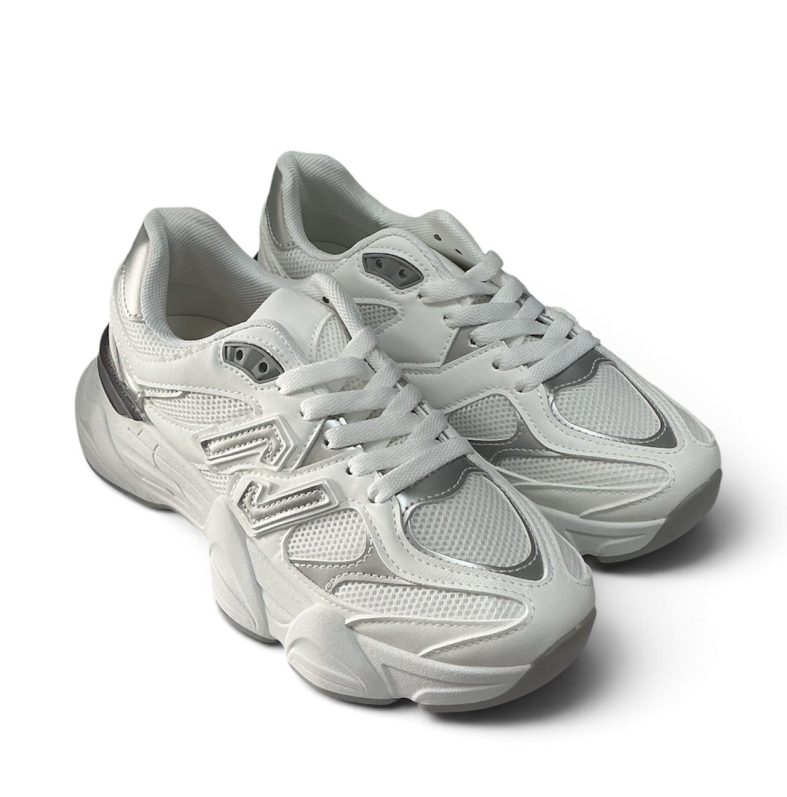 Zapatillas Deportivas Blancas Mujer - Estilo Retro Runner con Detalles Plateados - Imagen 3