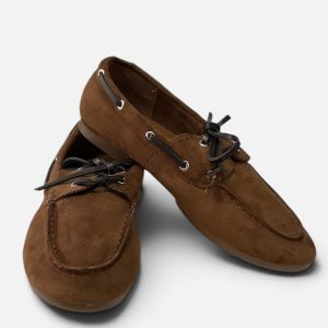 Mocasines Náuticos Mujer Ante Marrón - Zapatos Estilo Náutico con Cordones