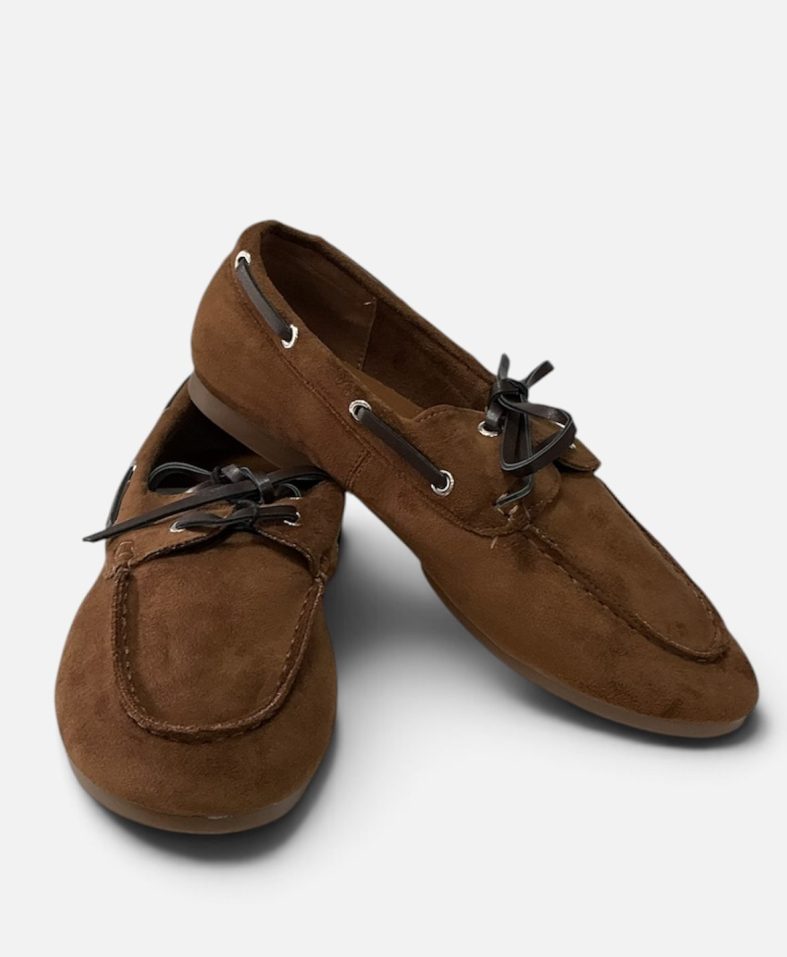 Mocasines Náuticos Mujer Ante Marrón - Zapatos Estilo Náutico con Cordones